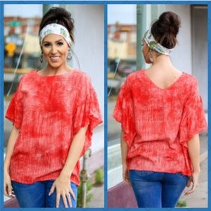 CORAL TIE DYE SHORT SLEEVE TOP pack of 3 PLUS SIZE